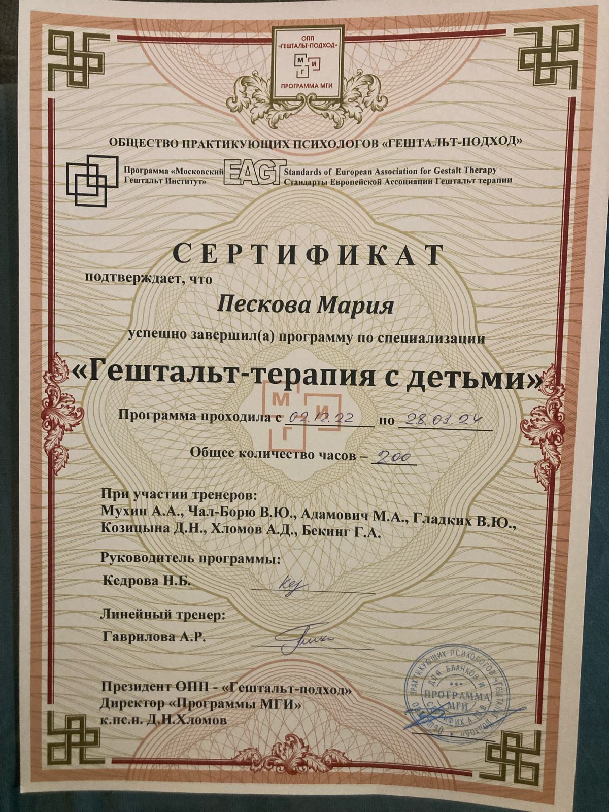 Диплом «Гештальт-терапия с детьми»